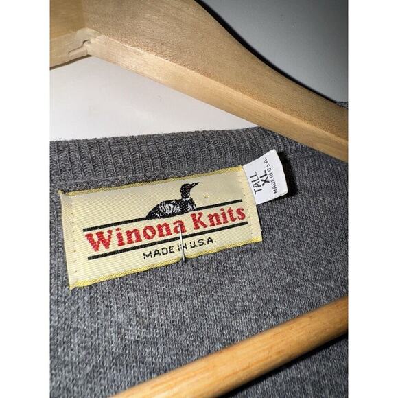 Winona Knits V-Neck Sweater Gray Embroidered Duck Vintage Made USA Mens XL Tall - Picture 4 of 7